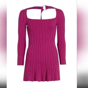 Acler Pink Pleated Ribbed Long Sleeve Dress